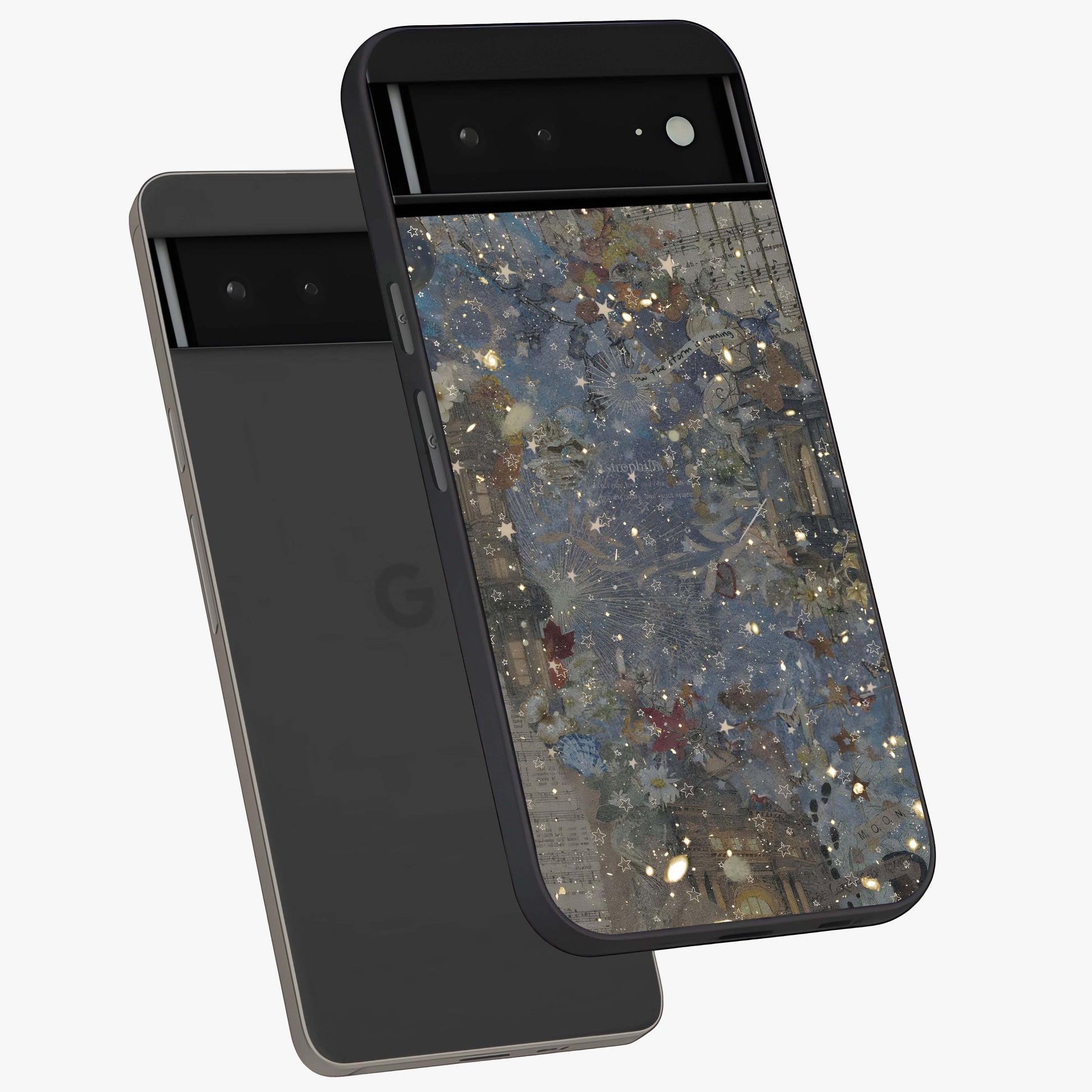 Aesthetic Astrolophia Glass Case displayed in angled mockup highlighting artistic aesthetic elements and smooth glass surface.
