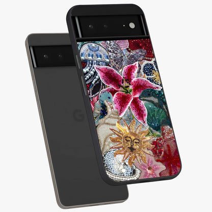 Beaded Garden Fantasy Glass Case displayed in angled mockup highlighting fantasy inspired floral bead pattern.