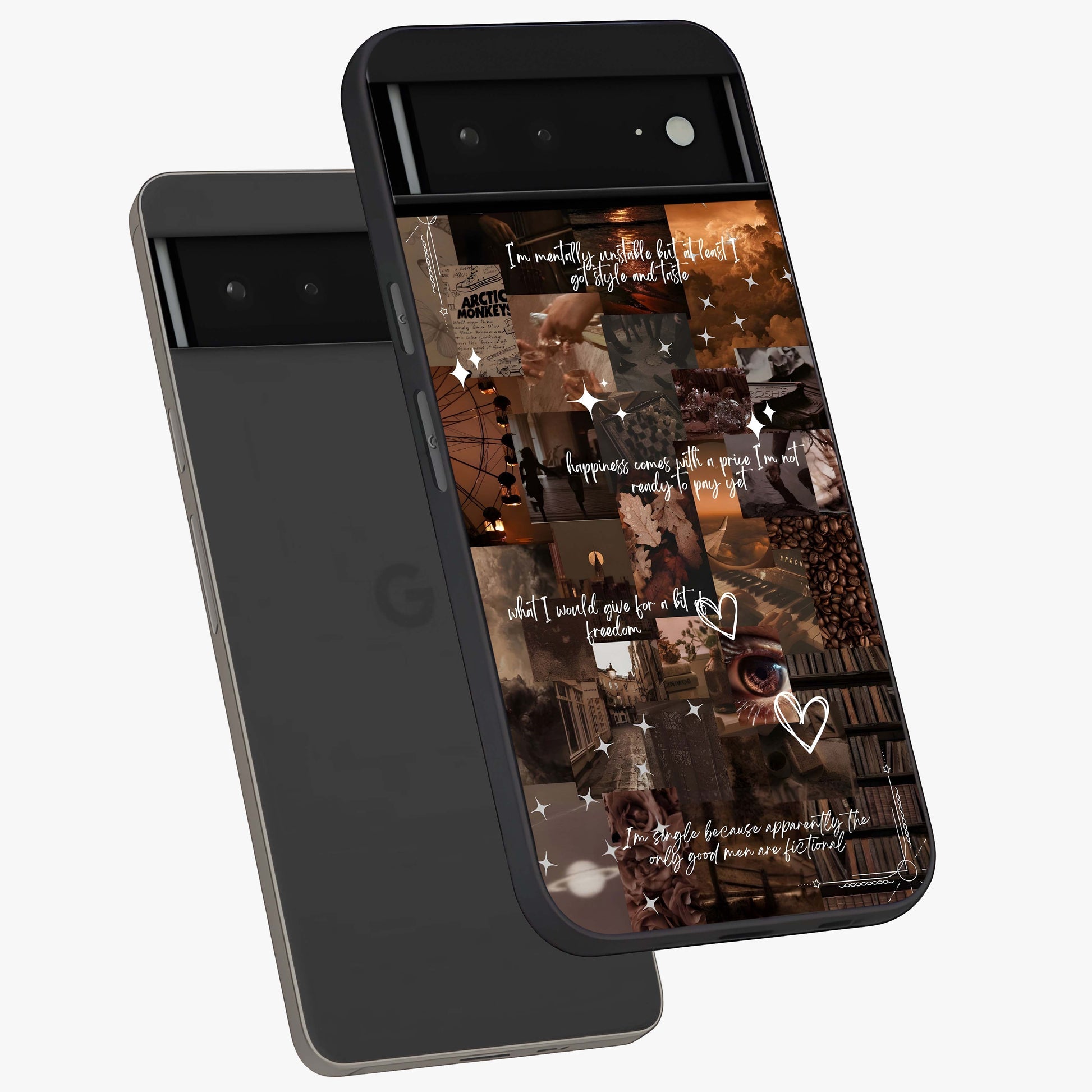 Bittersweet Aesthetic Chaos Glass Case displayed in angled mockup highlighting expressive abstract artwork and edgy aesthetic theme.