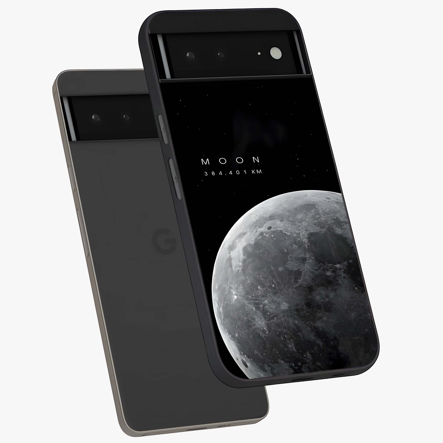 Cosmic Moon Glow Glass Case displayed in angled mockup highlighting celestial moon design with cosmic aesthetic theme.