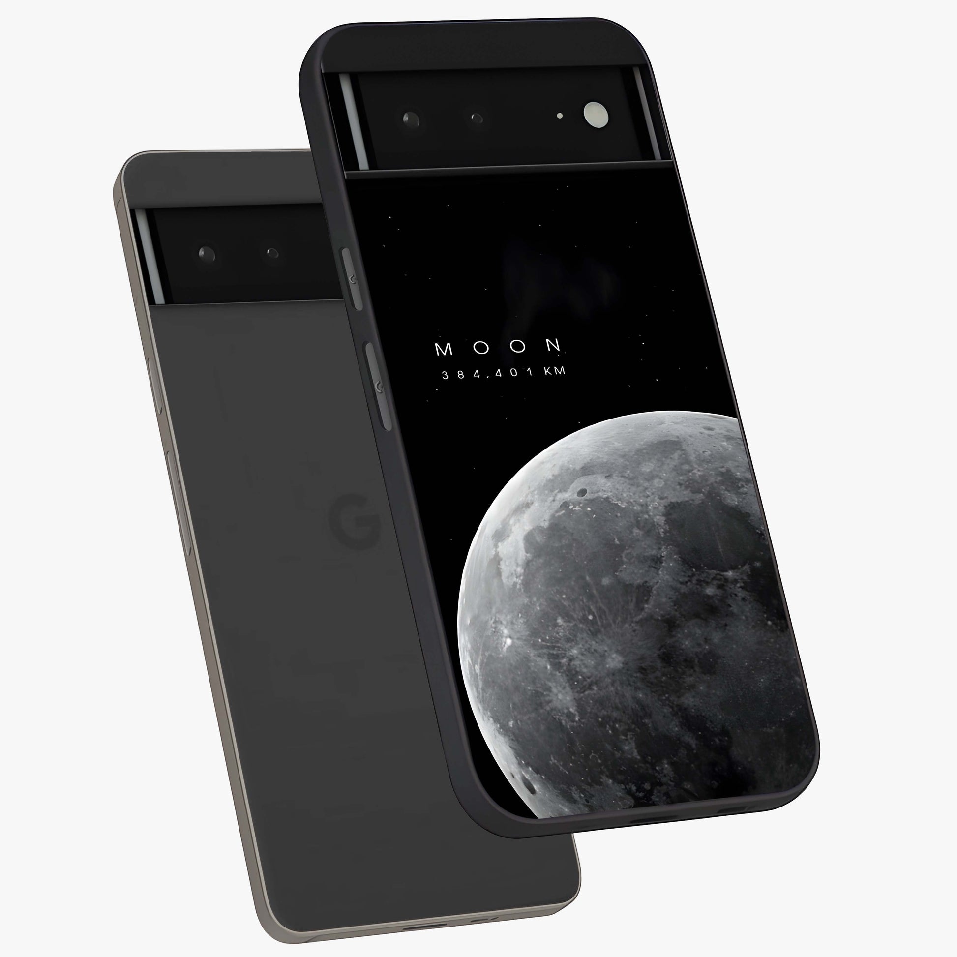Cosmic Moon Glow Glass Case displayed in angled mockup highlighting celestial moon design with cosmic aesthetic theme.