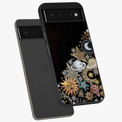 Cosmic Sparkle Dreams Glass Case displayed in angled mockup highlighting dreamy star sparkle design with celestial aesthetic.