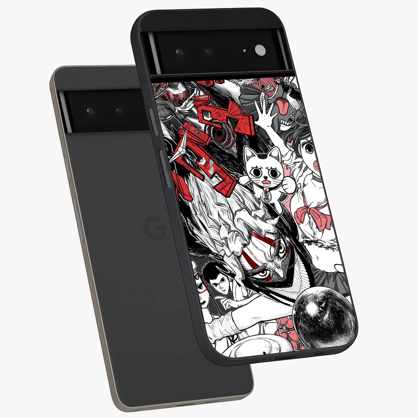 Crimson Chaos Panel Glass Case displayed in angled mockup highlighting chaotic panel style design with modern graphic theme.