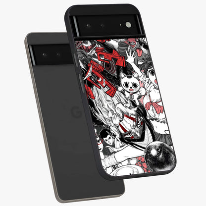 Crimson Chaos Panel Glass Case displayed in angled mockup highlighting chaotic panel style design with modern graphic theme.