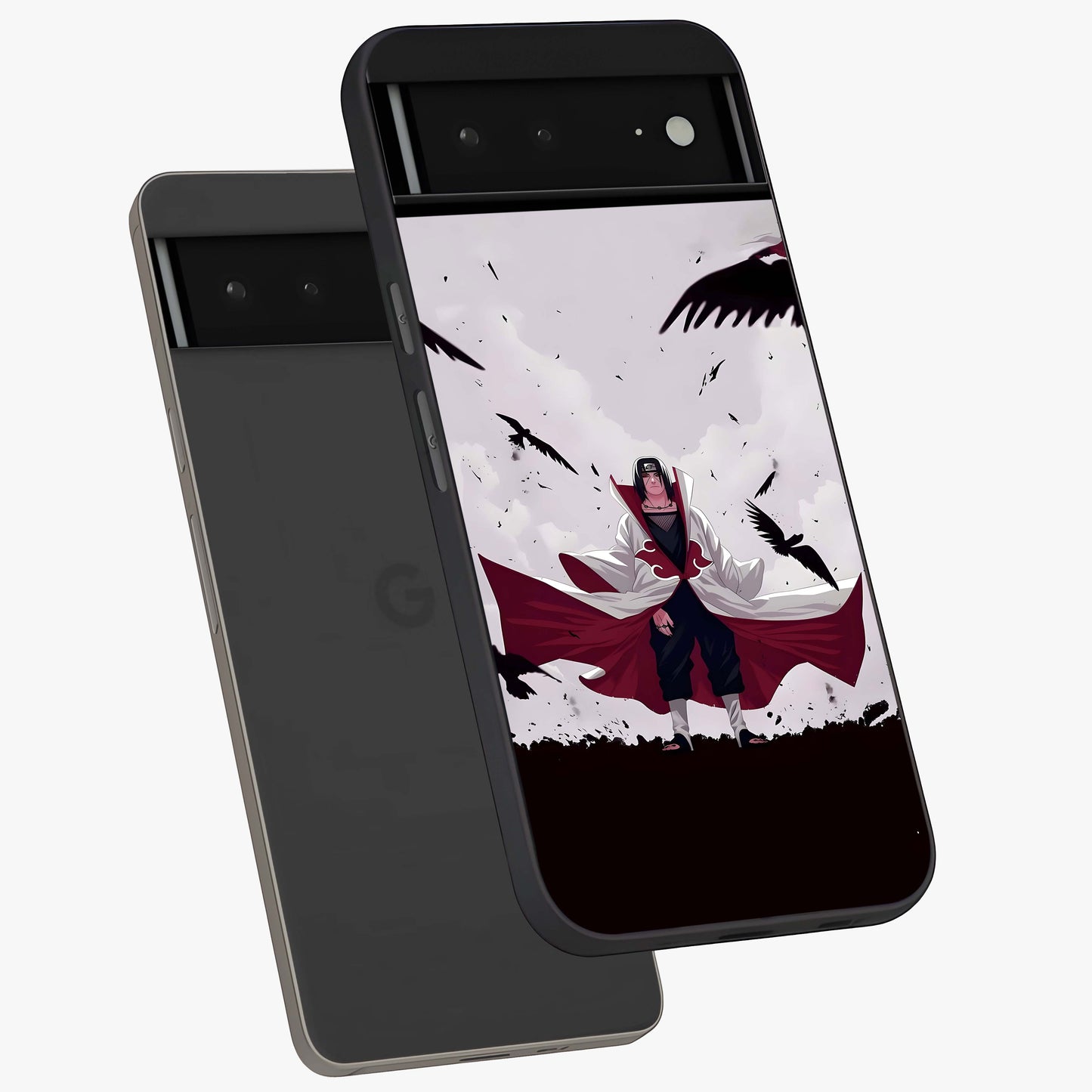Crimson Crow Ascension Glass Case displayed in angled mockup highlighting powerful crow illustration with dark crimson aesthetic.