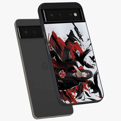 Crimson Crow Illusion Glass Case displayed in angled mockup highlighting mysterious crow graphic with dark aesthetic style.