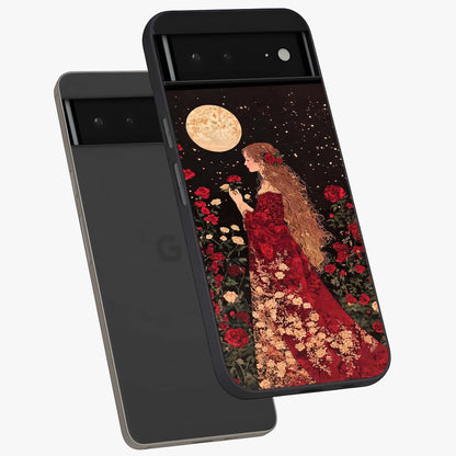 Crimson Dreams Glass Case displayed in angled mockup highlighting soft crimson aesthetic design with artistic theme.