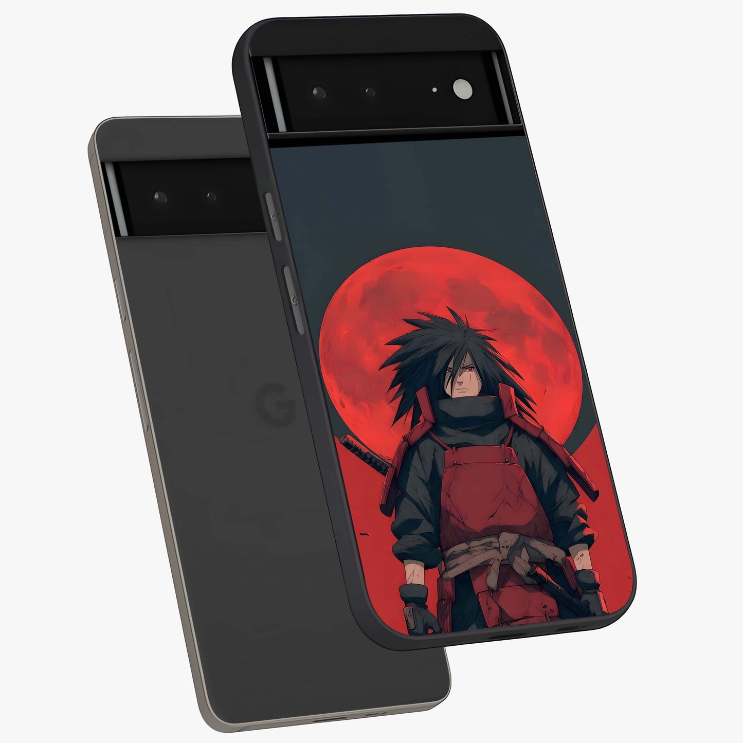 Crimson Moon Warlord Glass Case displayed in angled mockup highlighting dramatic crimson moon design with fantasy aesthetic.