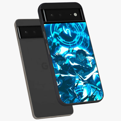 Cursed Energy Clash Glass Case displayed in angled mockup highlighting powerful battle inspired graphic with anime style aesthetic.