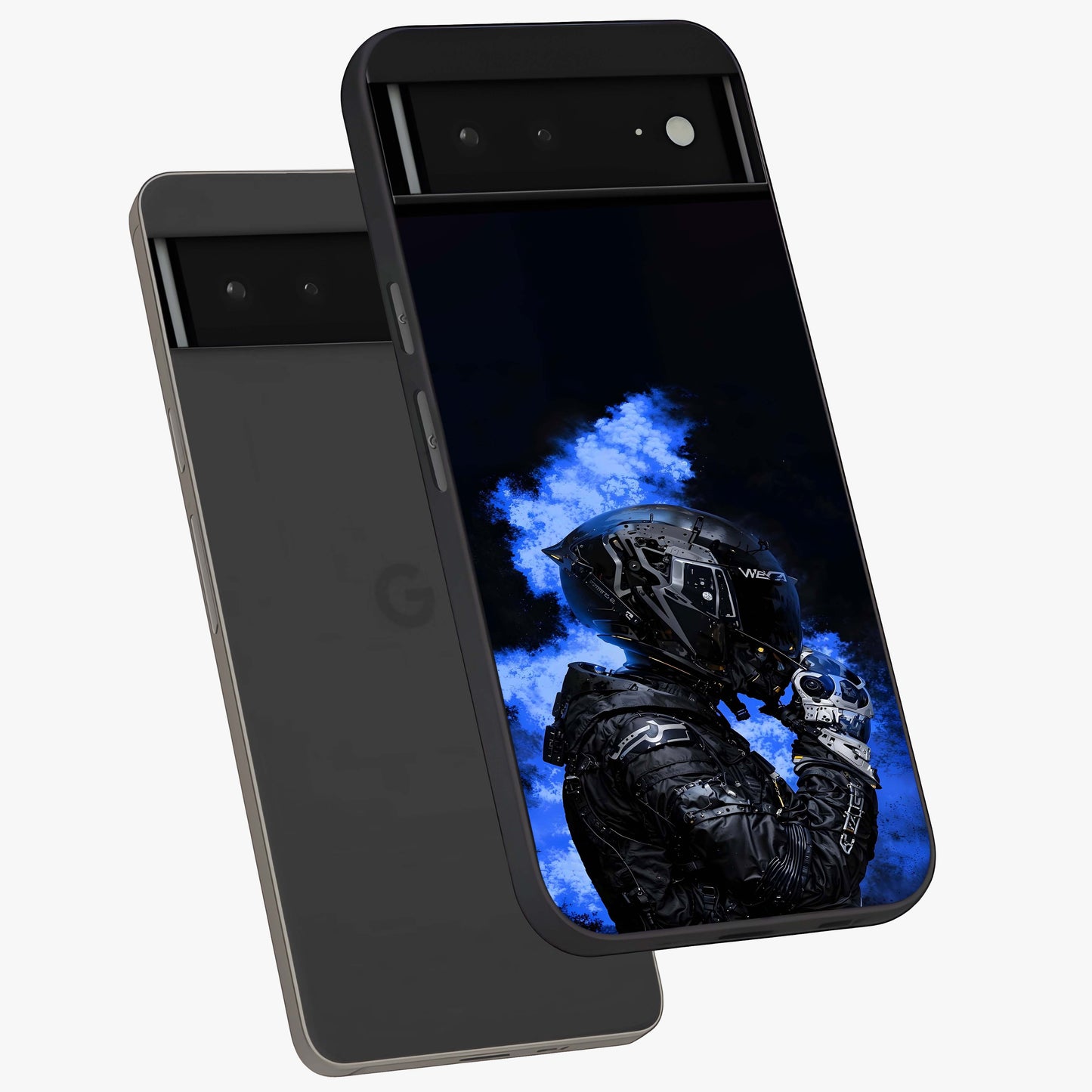 Cyber Sentinel Protocol Glass Case displayed in angled mockup highlighting digital cyber design with sci-fi aesthetic style.
