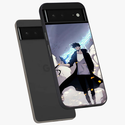Dark Lightning Anime Warrior Glass Case displayed in angled mockup highlighting powerful lightning themed anime illustration.