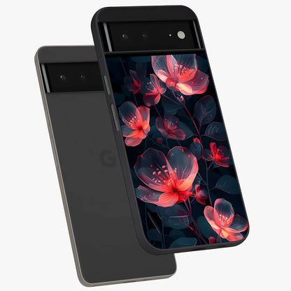 Dark Shade of Flower Glass Case displayed in angled mockup highlighting moody floral illustration with aesthetic dark tones.
