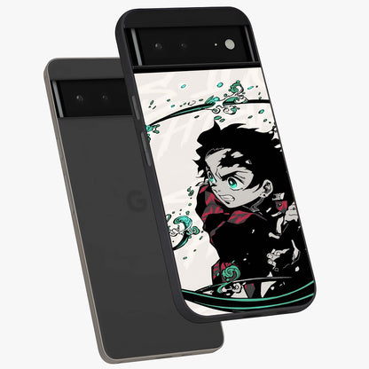Demon Slayer Glass Case displayed in angled mockup highlighting dramatic anime character design with action aesthetic.