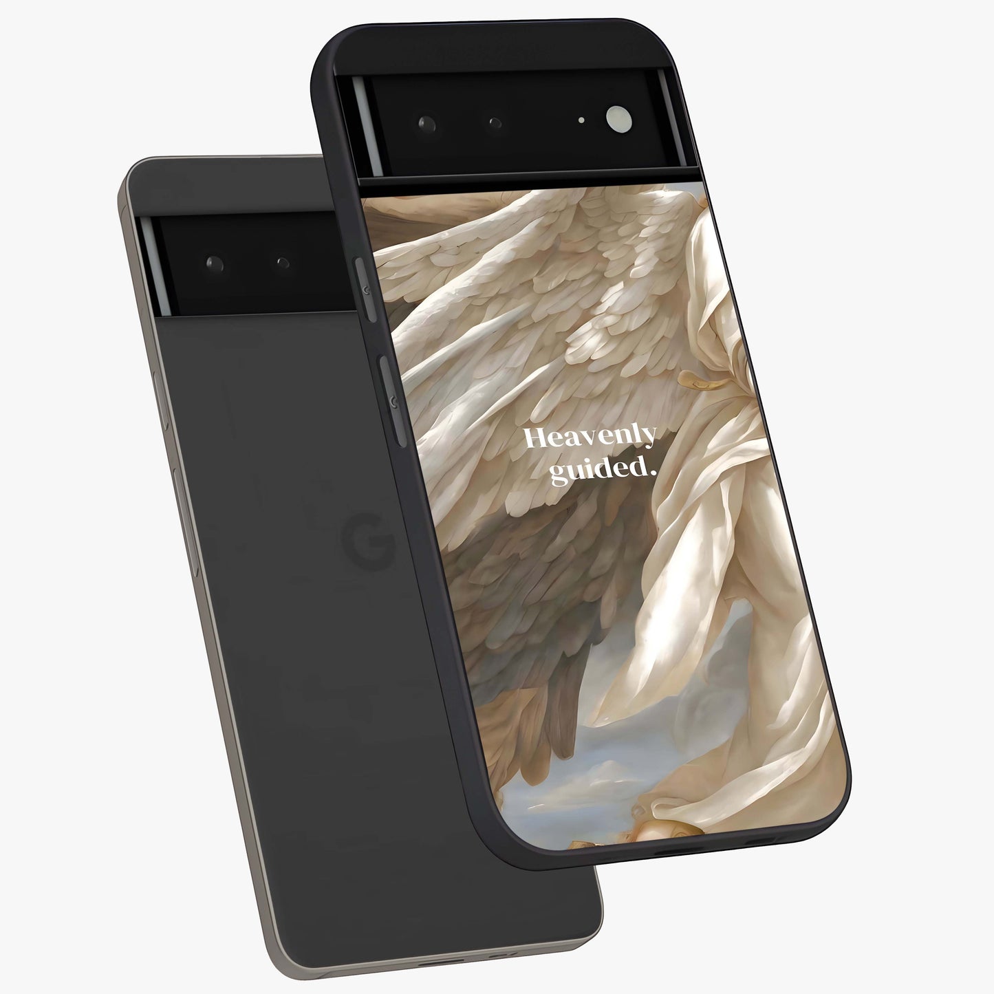 Divine Winged Grace Glass Case displayed in angled mockup highlighting graceful wing design with divine aesthetic style.