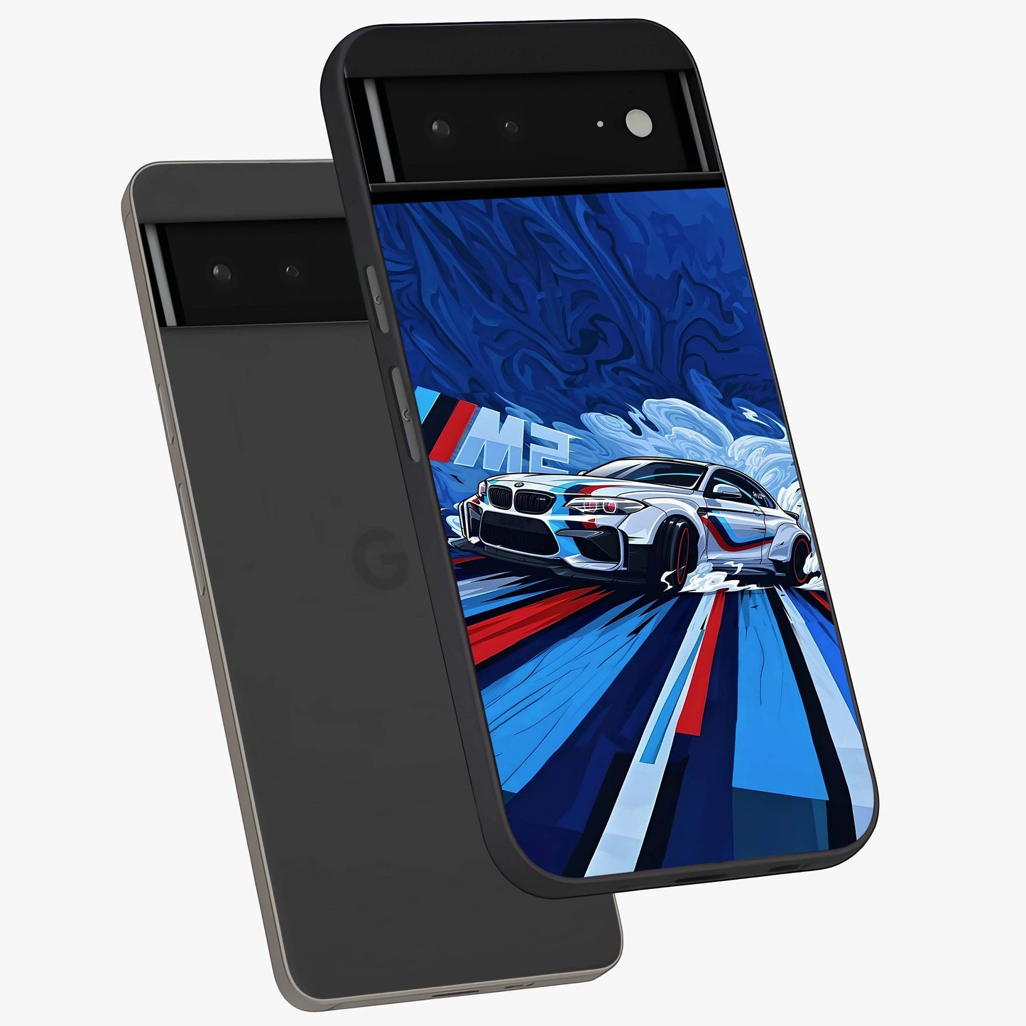 Drift Power Rush Glass Case displayed in angled mockup highlighting powerful drift car design with sporty aesthetic style.