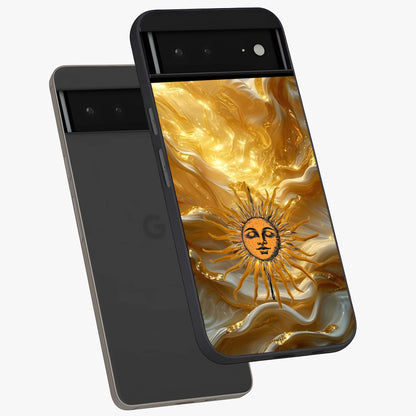 Eternal Golden Glow Glass Case displayed in angled mockup highlighting glowing golden aesthetic design with elegant style.