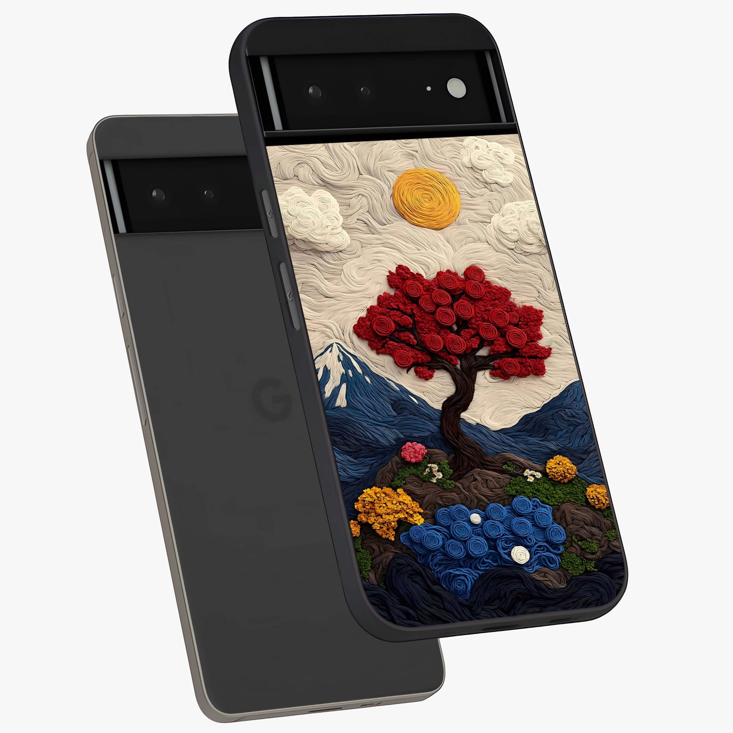 Eternal Nature Tapestry Glass Case displayed in angled mockup highlighting detailed botanical pattern with artistic aesthetic.