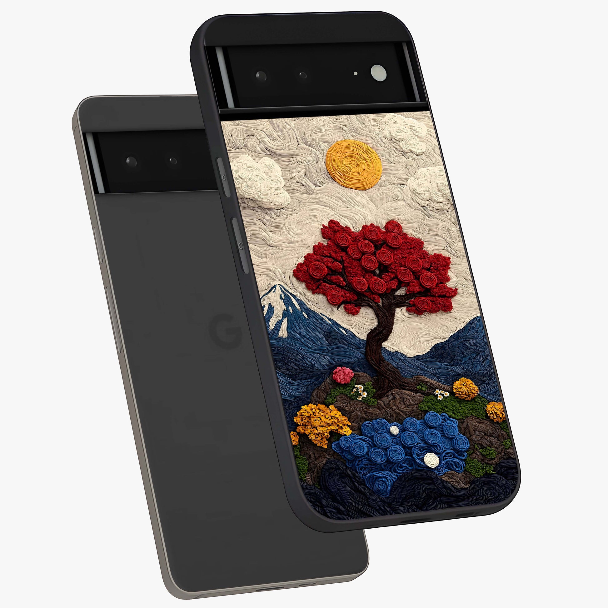 Eternal Nature Tapestry Glass Case displayed in angled mockup highlighting detailed botanical pattern with artistic aesthetic.