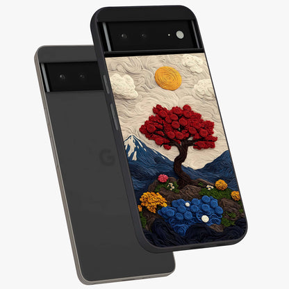 Eternal Nature Tapestry Glass Case displayed in angled mockup highlighting detailed botanical pattern with artistic aesthetic.