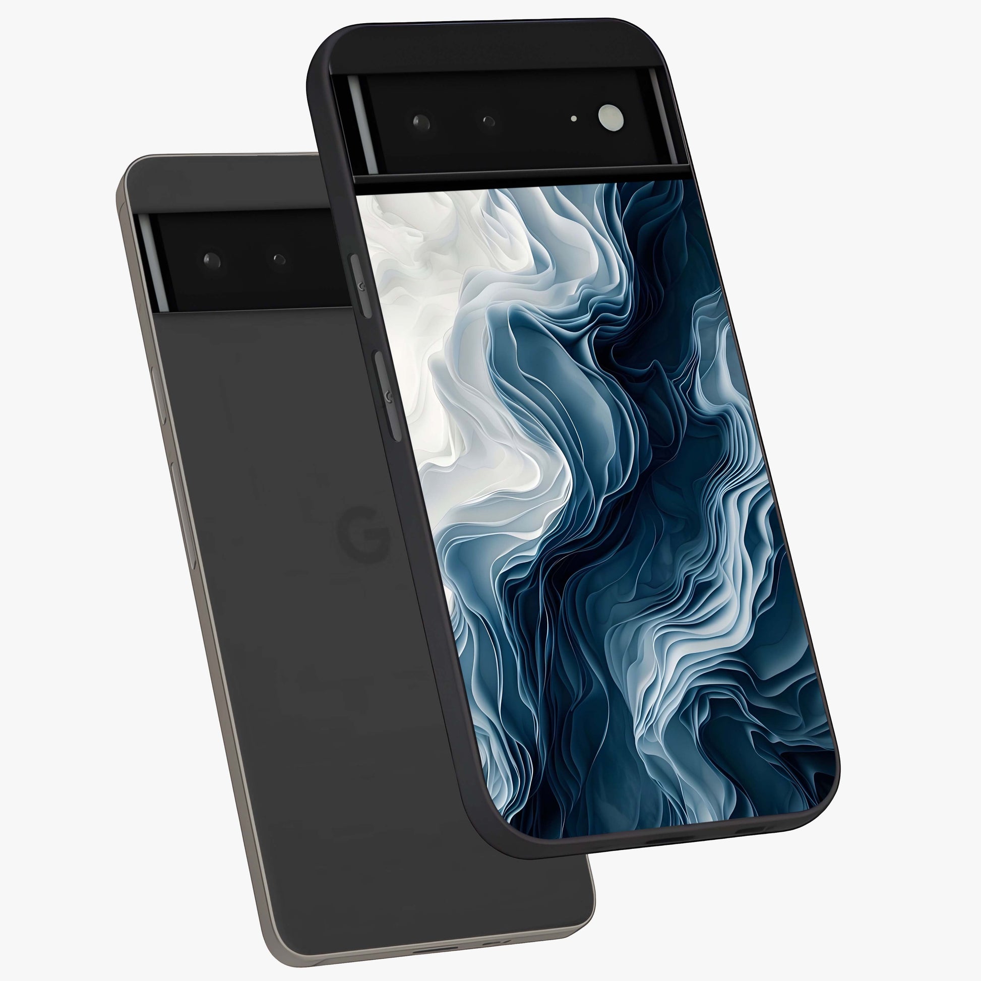 Ethereal Paper Marble Glass Case displayed in angled mockup highlighting elegant marble pattern with modern aesthetic style.