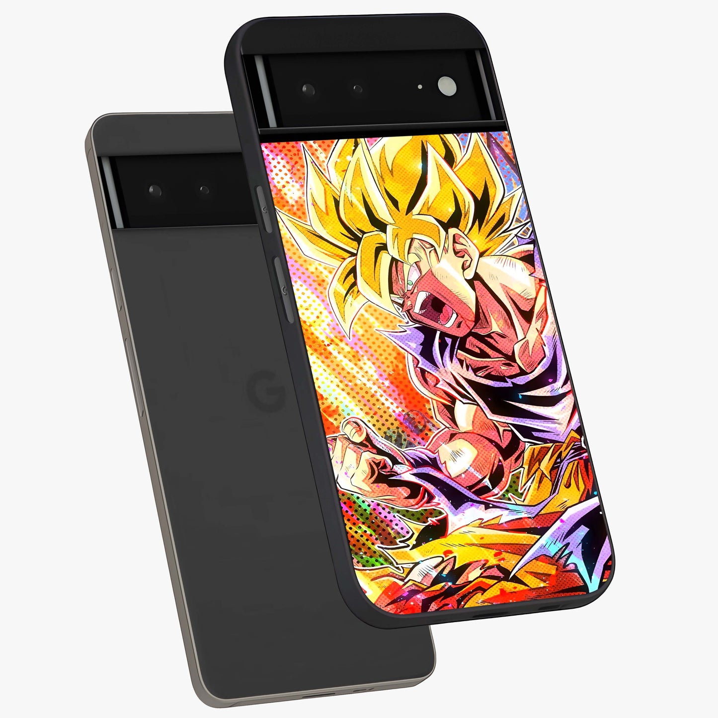 Firing Goku Glass Case displayed in angled mockup highlighting dynamic anime character design with action aesthetic.