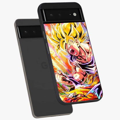 Firing Goku Glass Case displayed in angled mockup highlighting dynamic anime character design with action aesthetic.