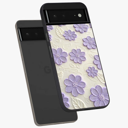 Floral Wall Art With Purple Flowers Glass Case displayed in angled mockup highlighting vibrant purple floral illustration with artistic aesthetic.