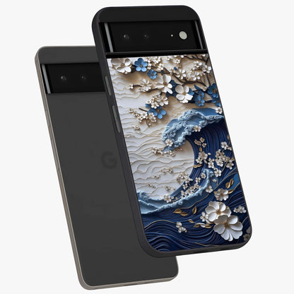 Floral Wave Origami Glass Case displayed in angled mockup highlighting geometric origami flower design with modern aesthetic style.
