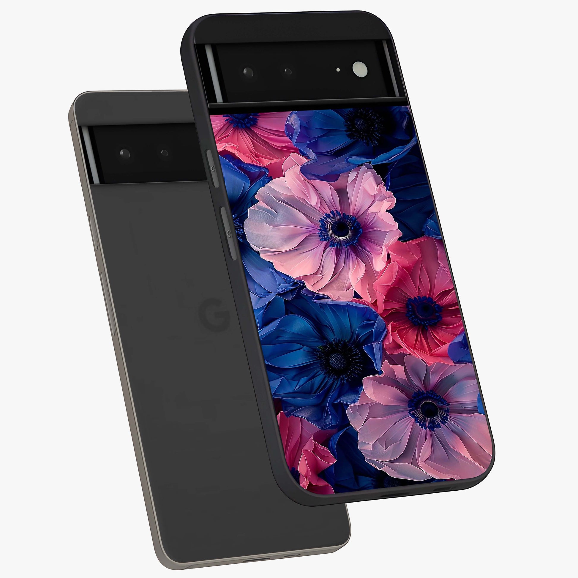 Flower Paper Art Pattern Glass Case displayed in angled mockup highlighting layered paper flower design with artistic aesthetic.
