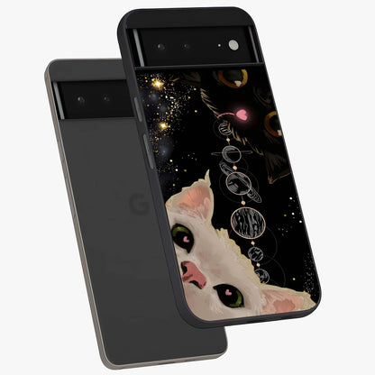 Galactic Cat Glass Case displayed in angled mockup highlighting celestial feline illustration with galaxy aesthetic style.