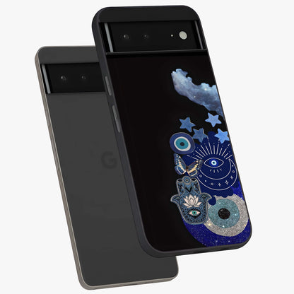 Galactic Charm Cluster Glass Case displayed in angled mockup highlighting luminous galaxy inspired design with dreamy aesthetic.