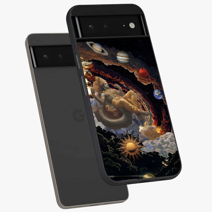 Galactic Divine God Glass Case displayed in angled mockup highlighting powerful celestial deity illustration with galactic aesthetic.
