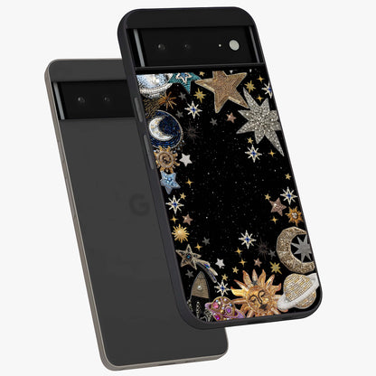 Galactic Jewel Stars Glass Case displayed in angled mockup highlighting shining celestial star design with cosmic aesthetic style.