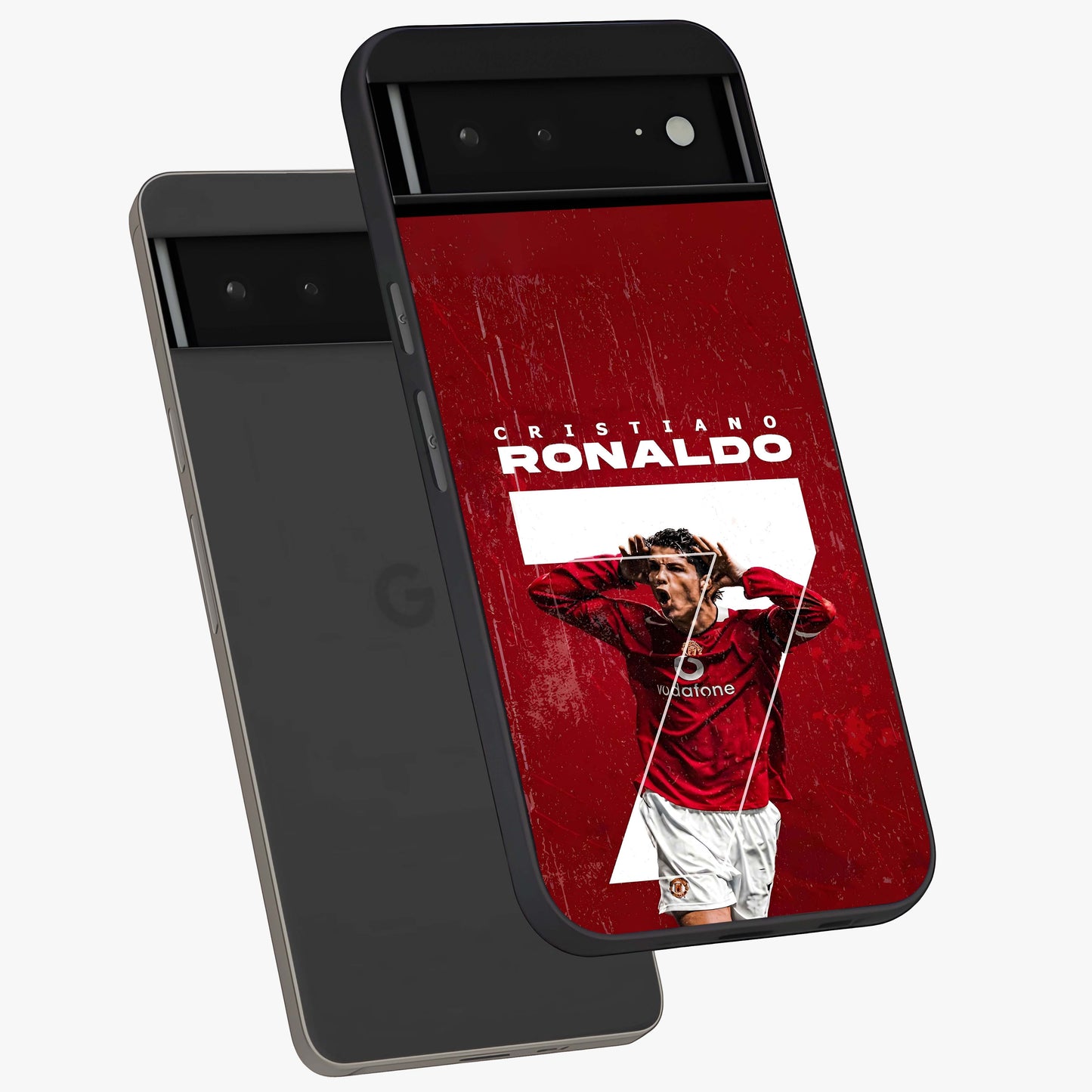 Goal Celebration Legacy Glass Case displayed in angled mockup highlighting energetic sports celebration design with bold athletic theme.
