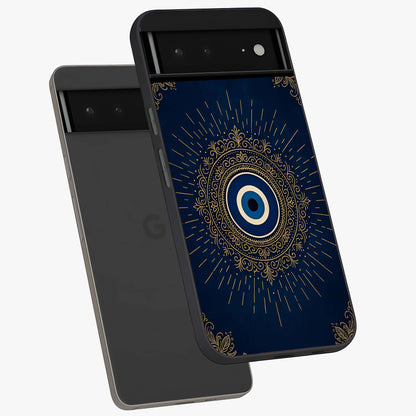 Golden Celestial Charm Glass Case displayed in angled mockup highlighting sparkling cosmic charm design with celestial aesthetic.