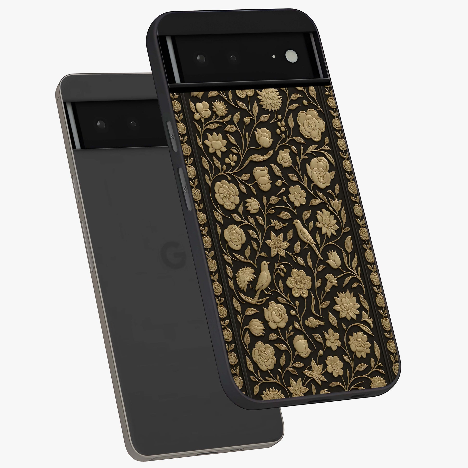 Golden Evil Eye Mandala Glass Case displayed in angled mockup highlighting protective evil eye symbol with golden mandala design.
