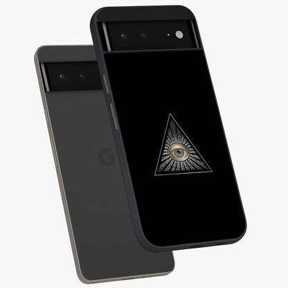 Illuminati Evil Glass Case displayed in angled mockup highlighting dark occult inspired design with bold aesthetic style.