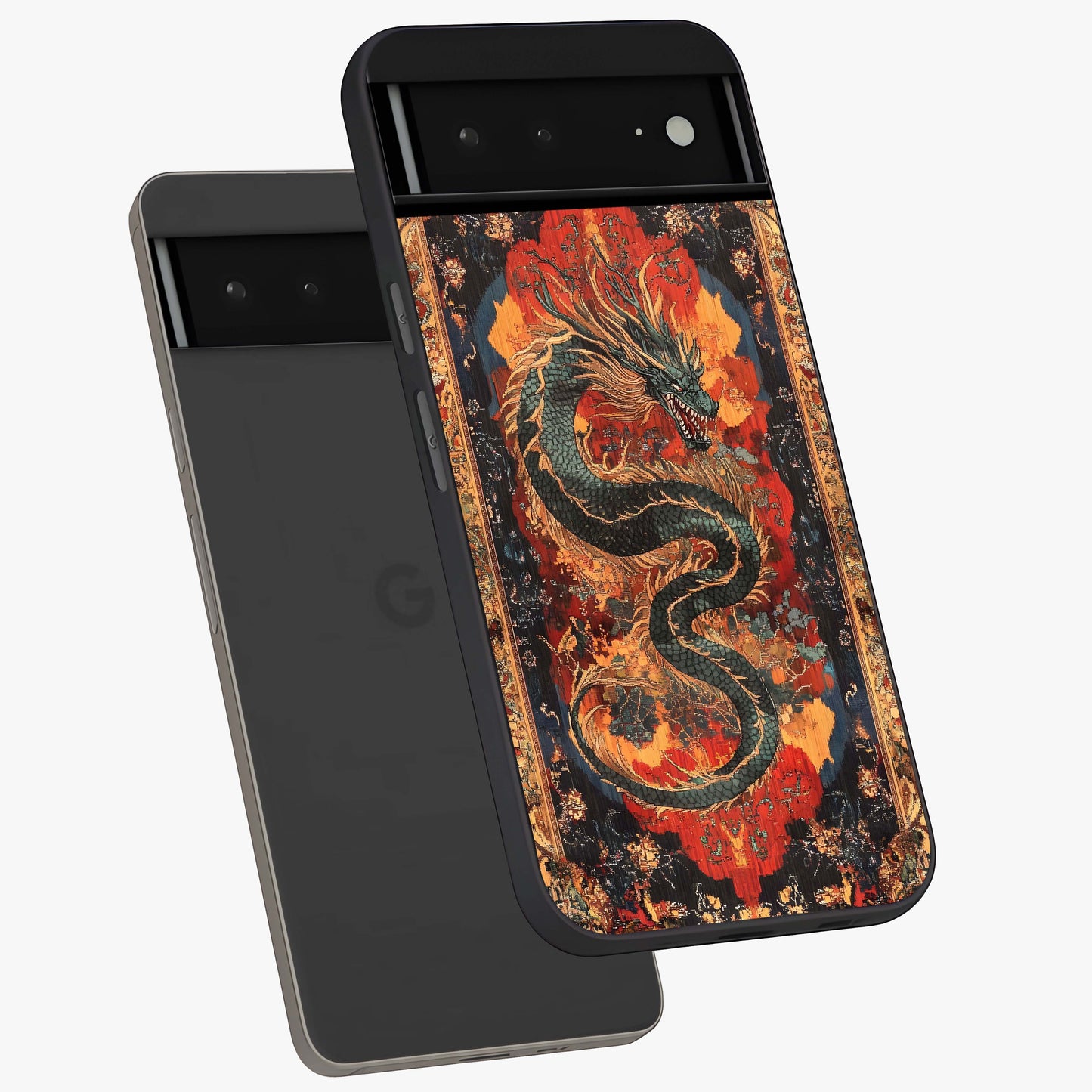 Inferno Dragon Soul Glass Case displayed in angled mockup highlighting powerful dragon illustration with inferno aesthetic.