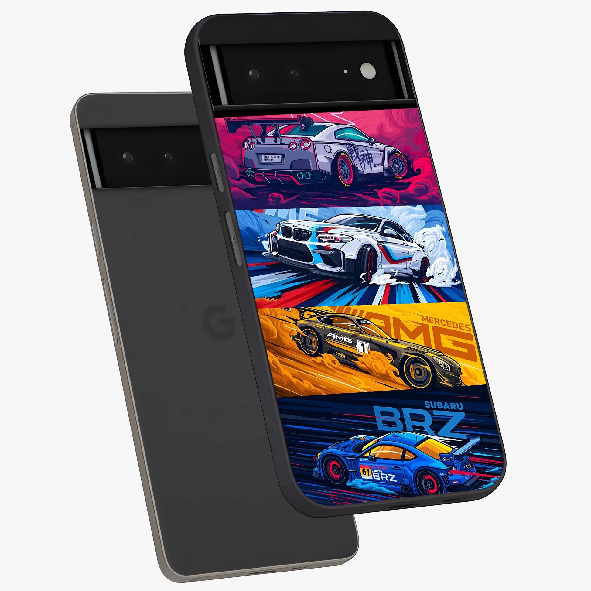 JDM Sports Car Glass Case displayed in angled mockup highlighting sleek Japanese racing car design with automotive aesthetic.