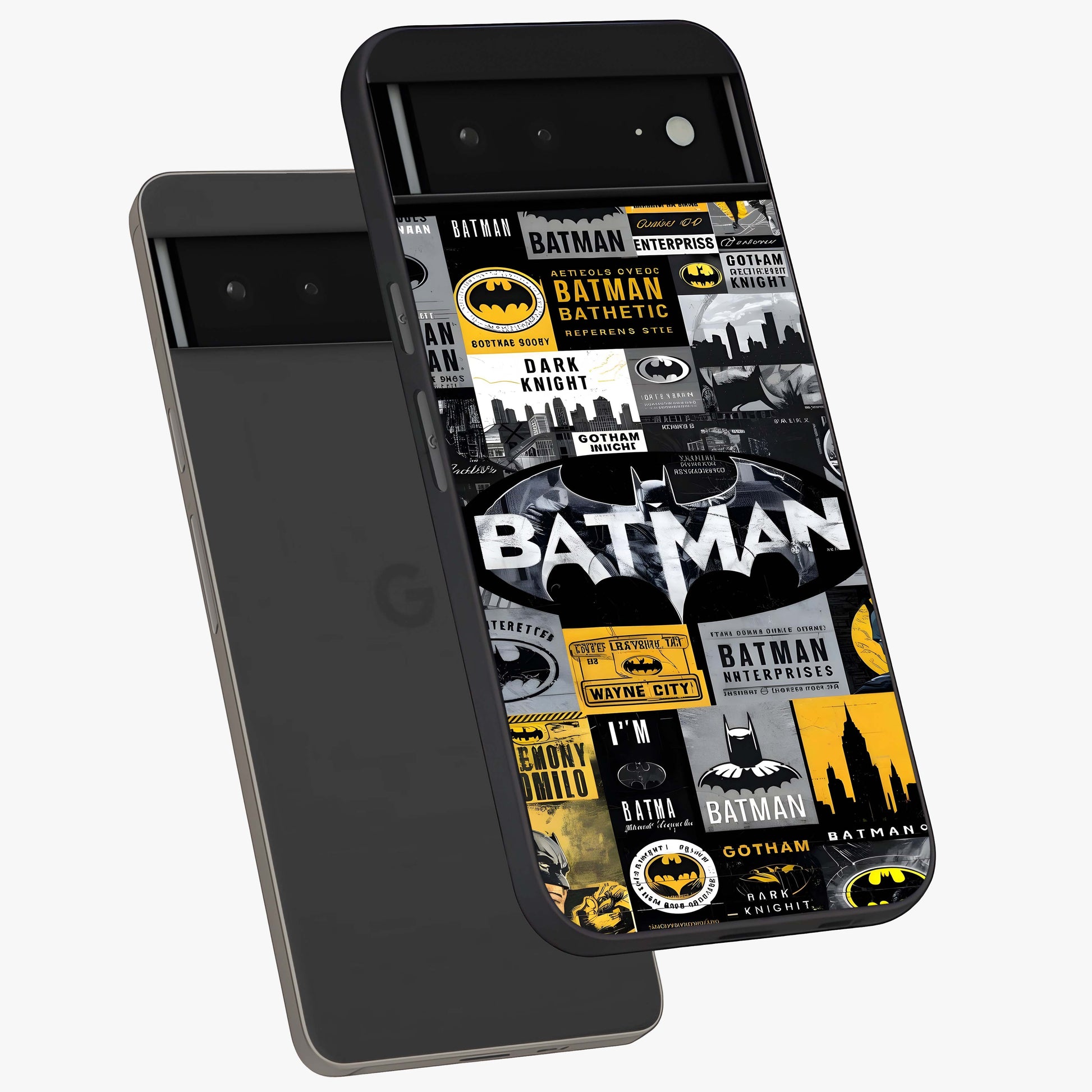 Knight Gotham Rise Glass Case displayed in angled mockup highlighting powerful knight silhouette design with dramatic aesthetic.