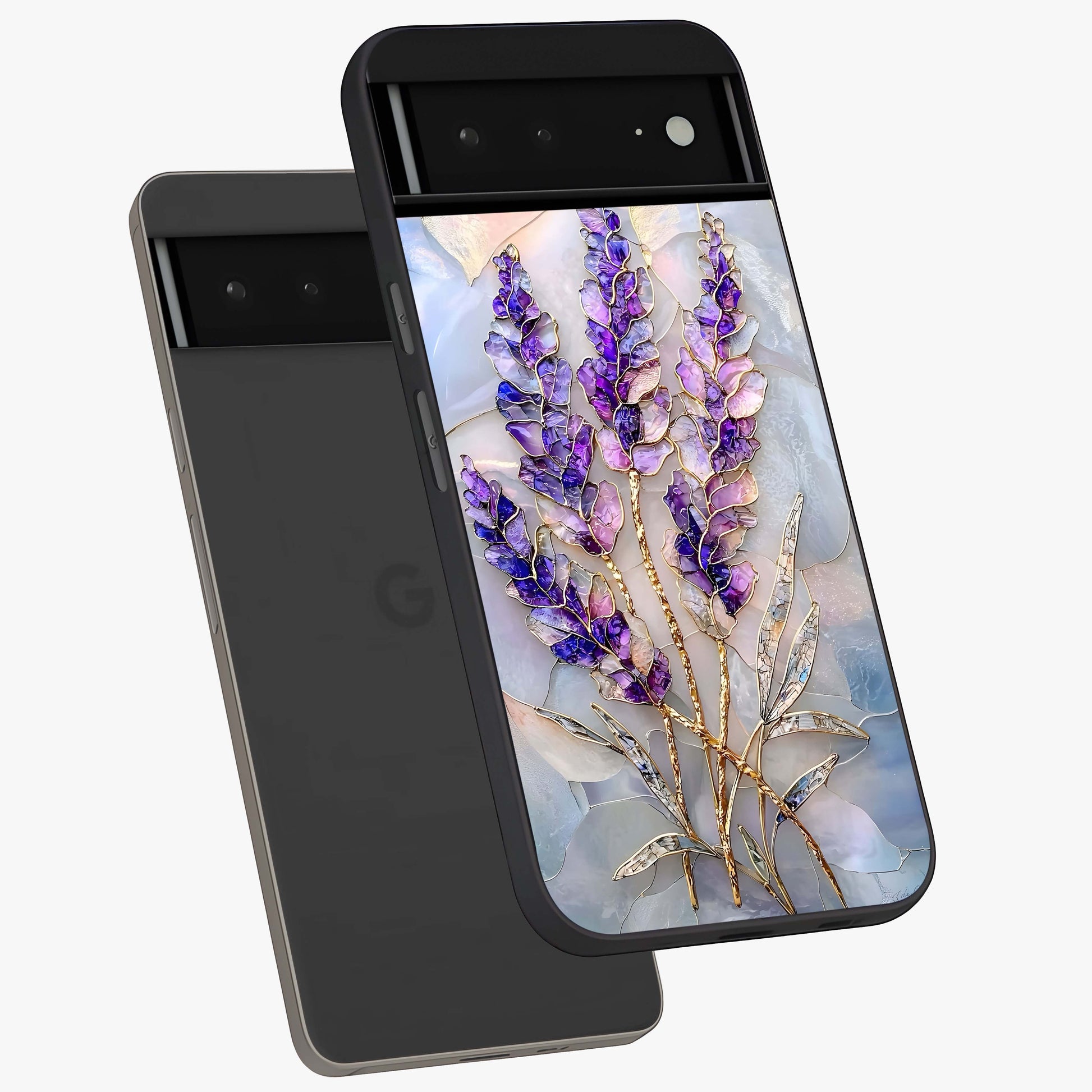 Lavender Dream Glow Glass Case displayed in angled mockup highlighting dreamy purple glow design with soft artistic style.