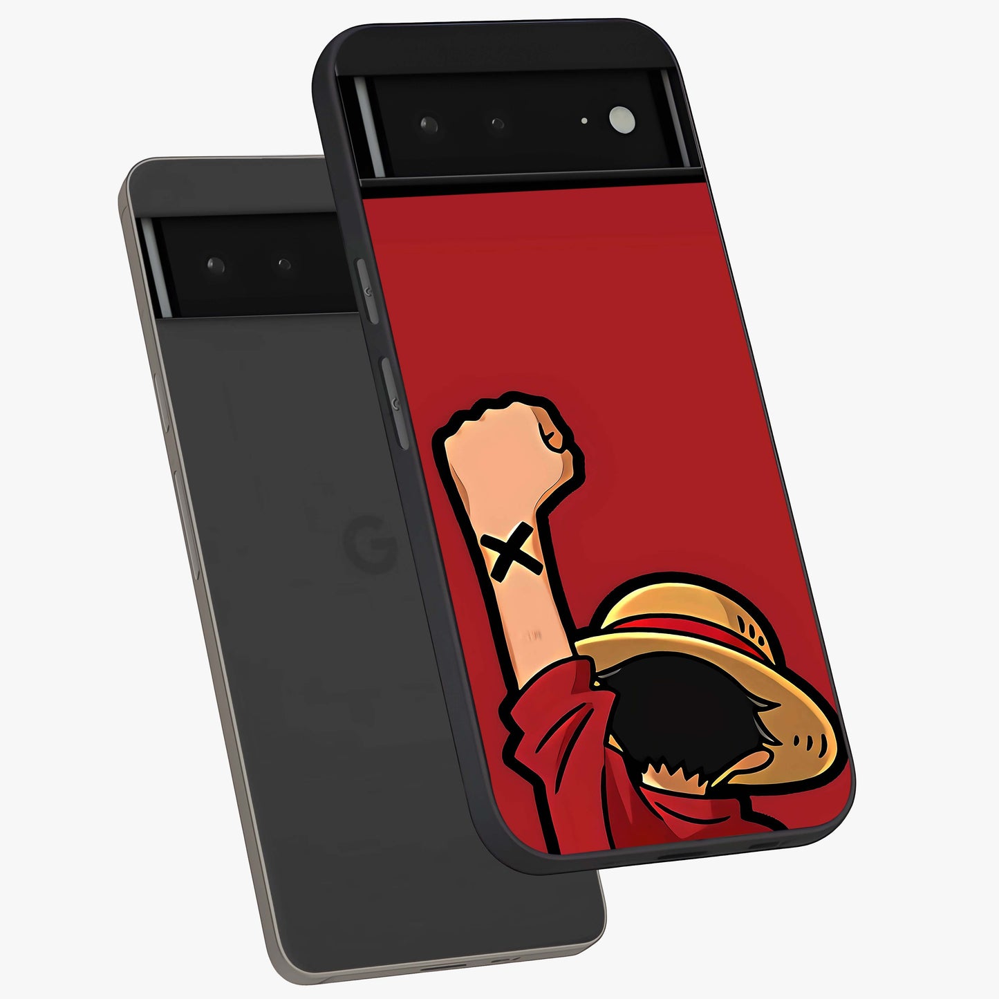 Luffy X Spirit Glass Case displayed in angled mockup highlighting powerful anime design with energetic action aesthetic.