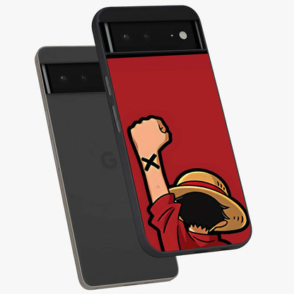Luffy X Spirit Glass Case displayed in angled mockup highlighting powerful anime design with energetic action aesthetic.