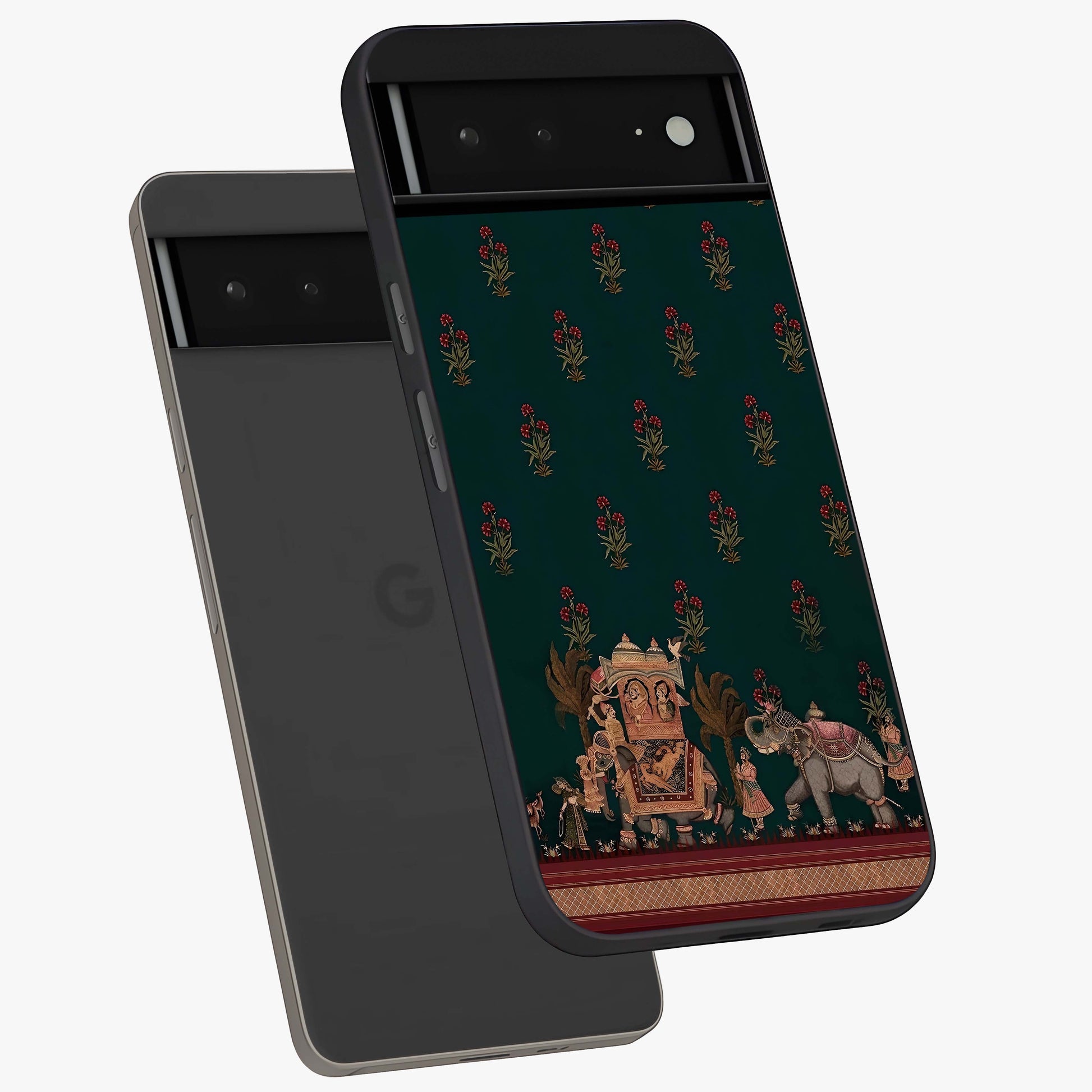 Macmerise Glass Case displayed in angled mockup highlighting trendy graphic design with sleek aesthetic style.