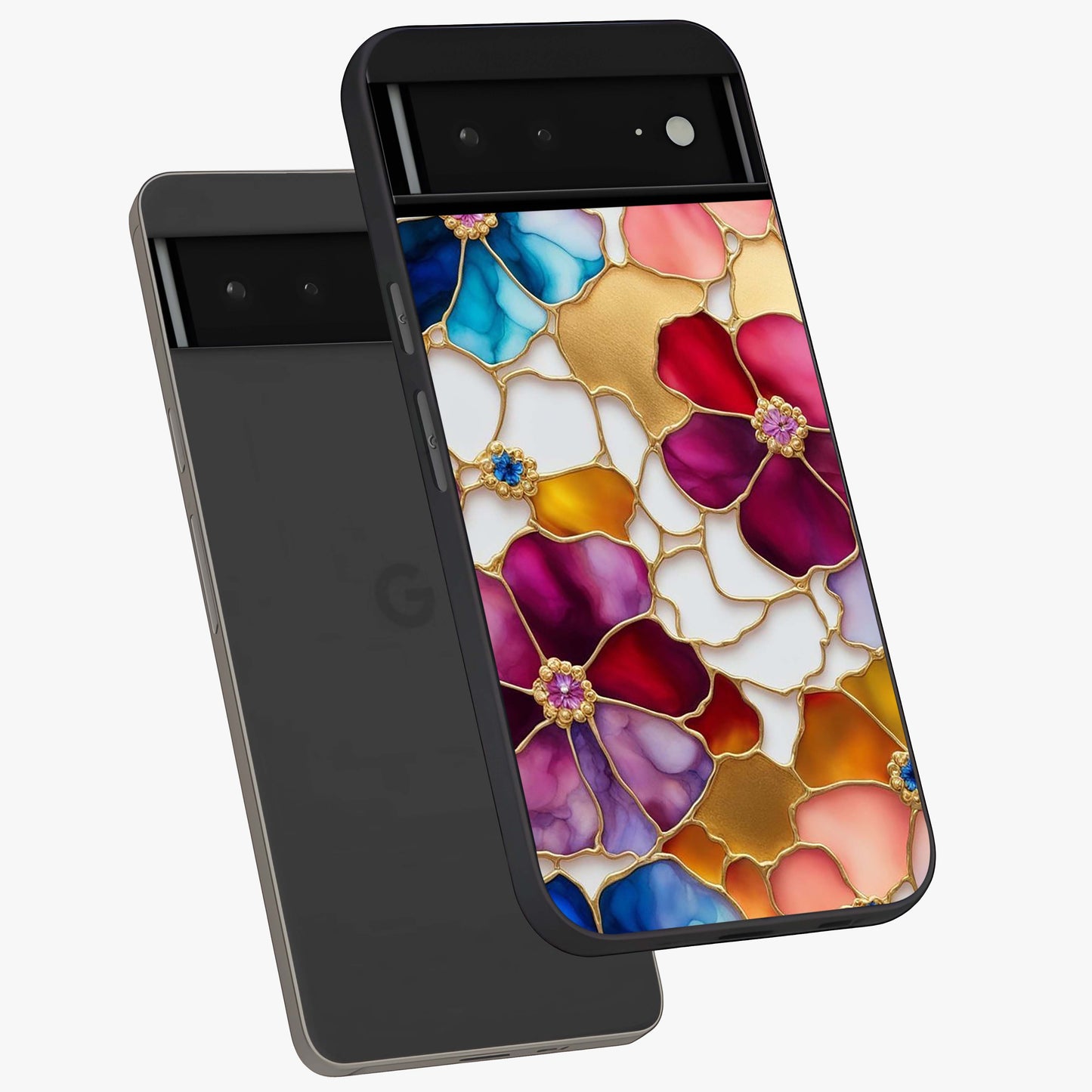 Marble Flower Pattern Glass Case displayed in angled mockup highlighting elegant marble floral design with modern aesthetic.