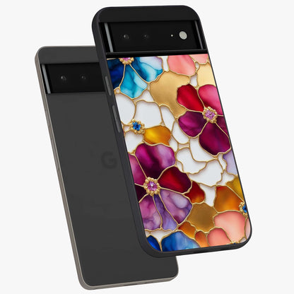 Marble Flower Pattern Glass Case displayed in angled mockup highlighting elegant marble floral design with modern aesthetic.