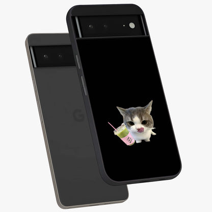 Matcha Cat Style Glass Case displayed in angled mockup highlighting playful feline design with pastel matcha aesthetic.