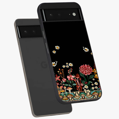 Midnight Bloom Pattern Glass Case displayed in angled mockup highlighting elegant flower design with midnight aesthetic style.