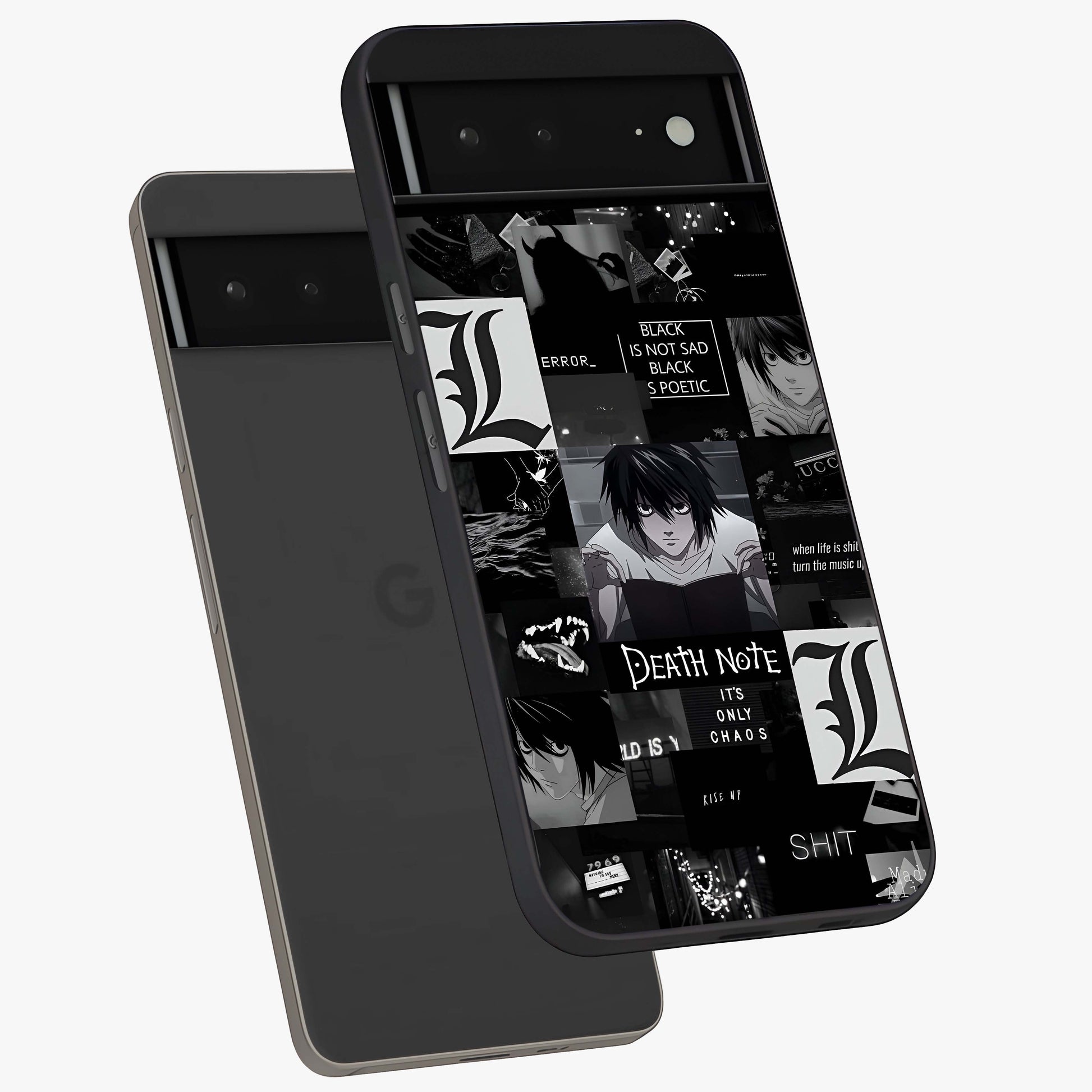 Midnight Chaos Mind Glass Case displayed in angled mockup highlighting chaotic artistic design with dramatic midnight aesthetic.