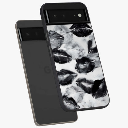 Midnight Kiss Marks Glass Case displayed in angled mockup highlighting playful romantic design with bold midnight aesthetic.